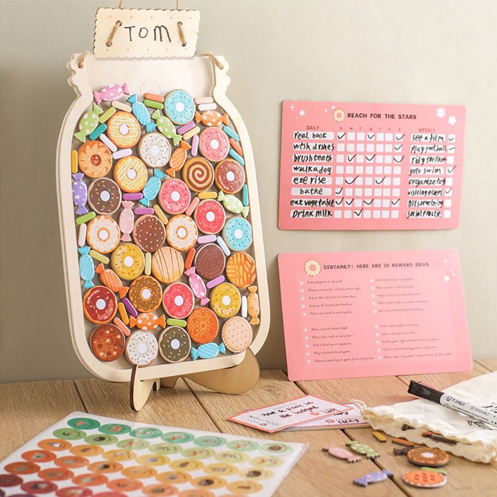 Kids Education Charts - Yıldızlı veya Donutlu Ahşap Ödül Şişesi